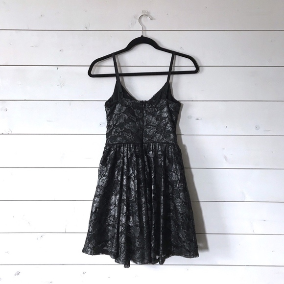 American Rag Black Silver Bow Metallic Lace Dress - Picture 6 of 8